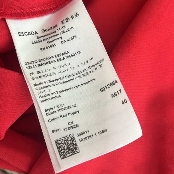 Escada Sz 40 Poppy Red Rouched Back Short Sleeve Front Zip Stretch Poly Dress - Picture 8 of 9